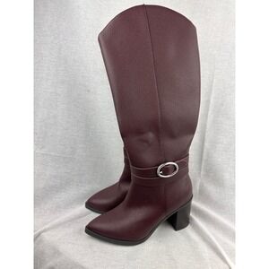 A New Day Womens Burgundy Pebbled Faux Leather Knee High Block Heel Boots Size 6